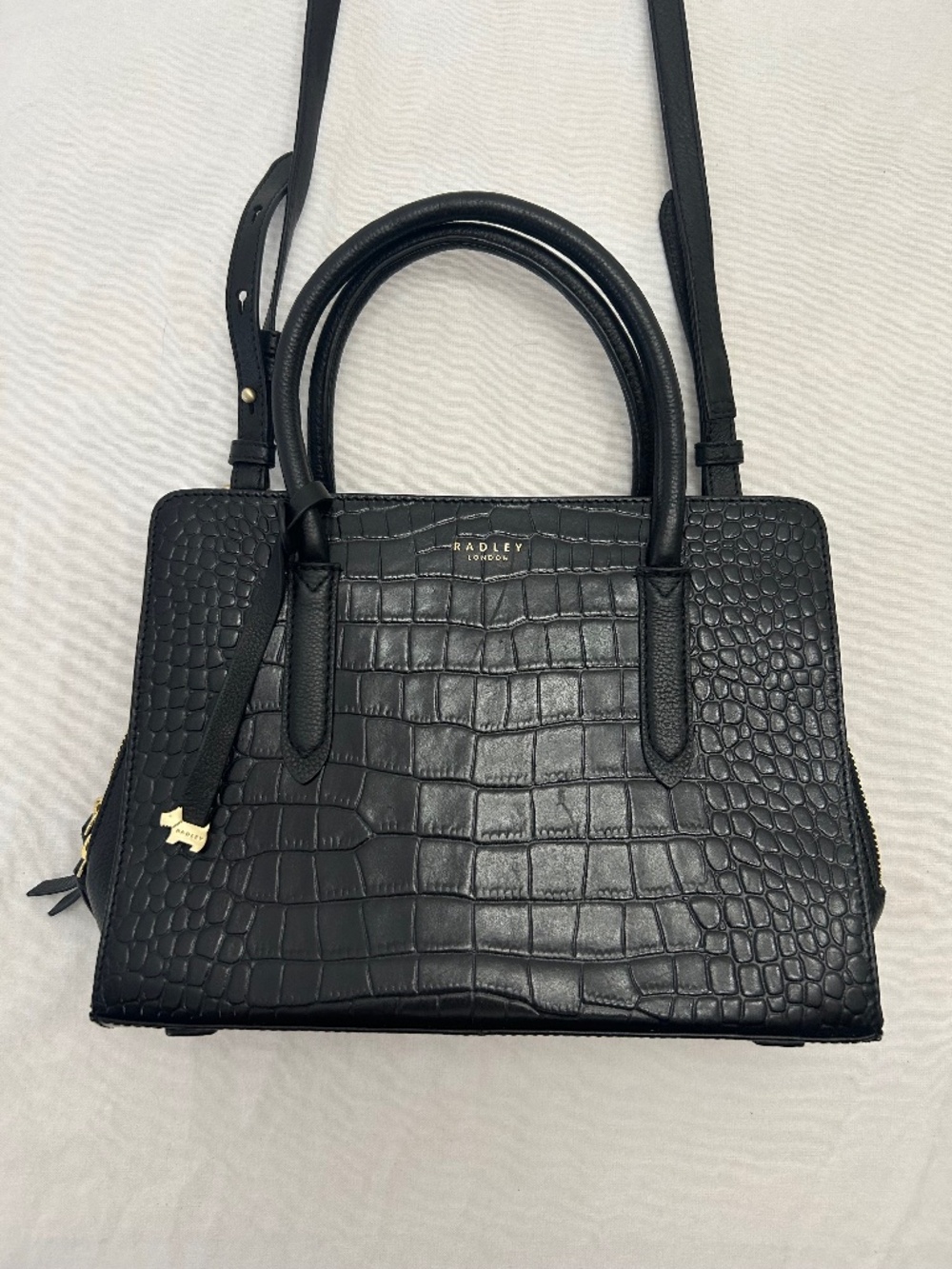 Radley London Liverpool Multiway Grab Crocodile Embossed Black Leather Satchel